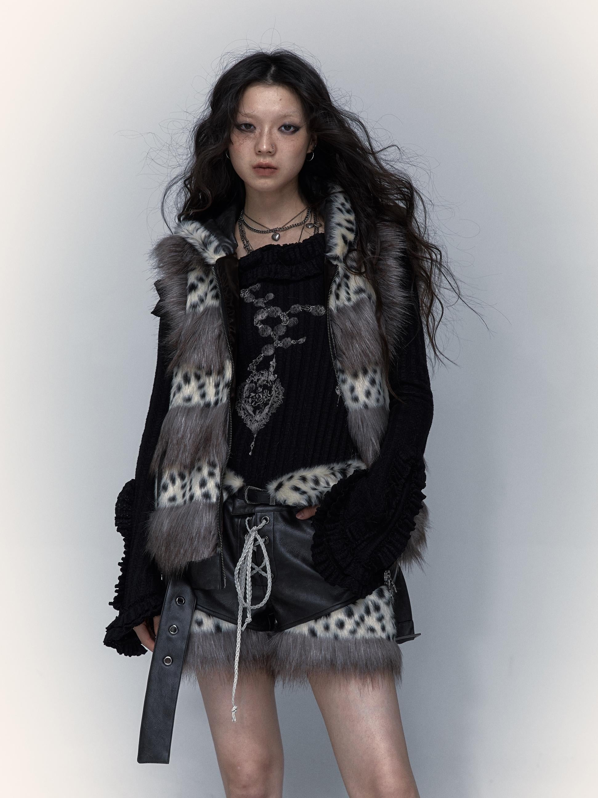 NO ROMANCE Dark Punk Harajuku Y2K Faux Fur Leather Shorts