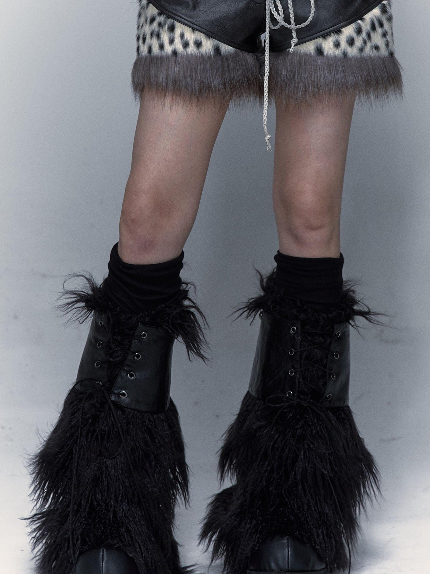 NO ROMANCE Dark Punk Harajuku Y2K Faux Fur Leather Shorts