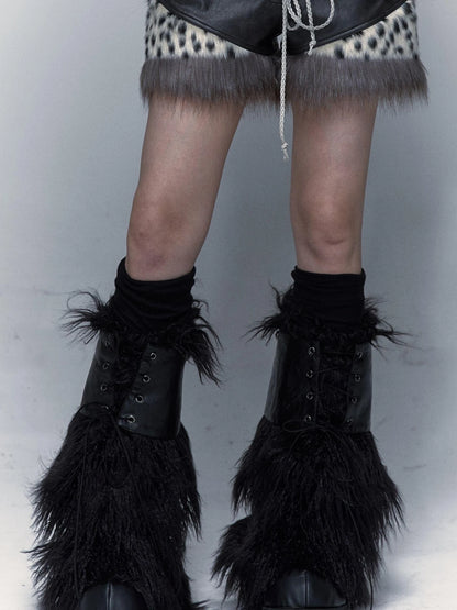 Dark Punk Harajuku Y2K Faux Fur Leather Shorts