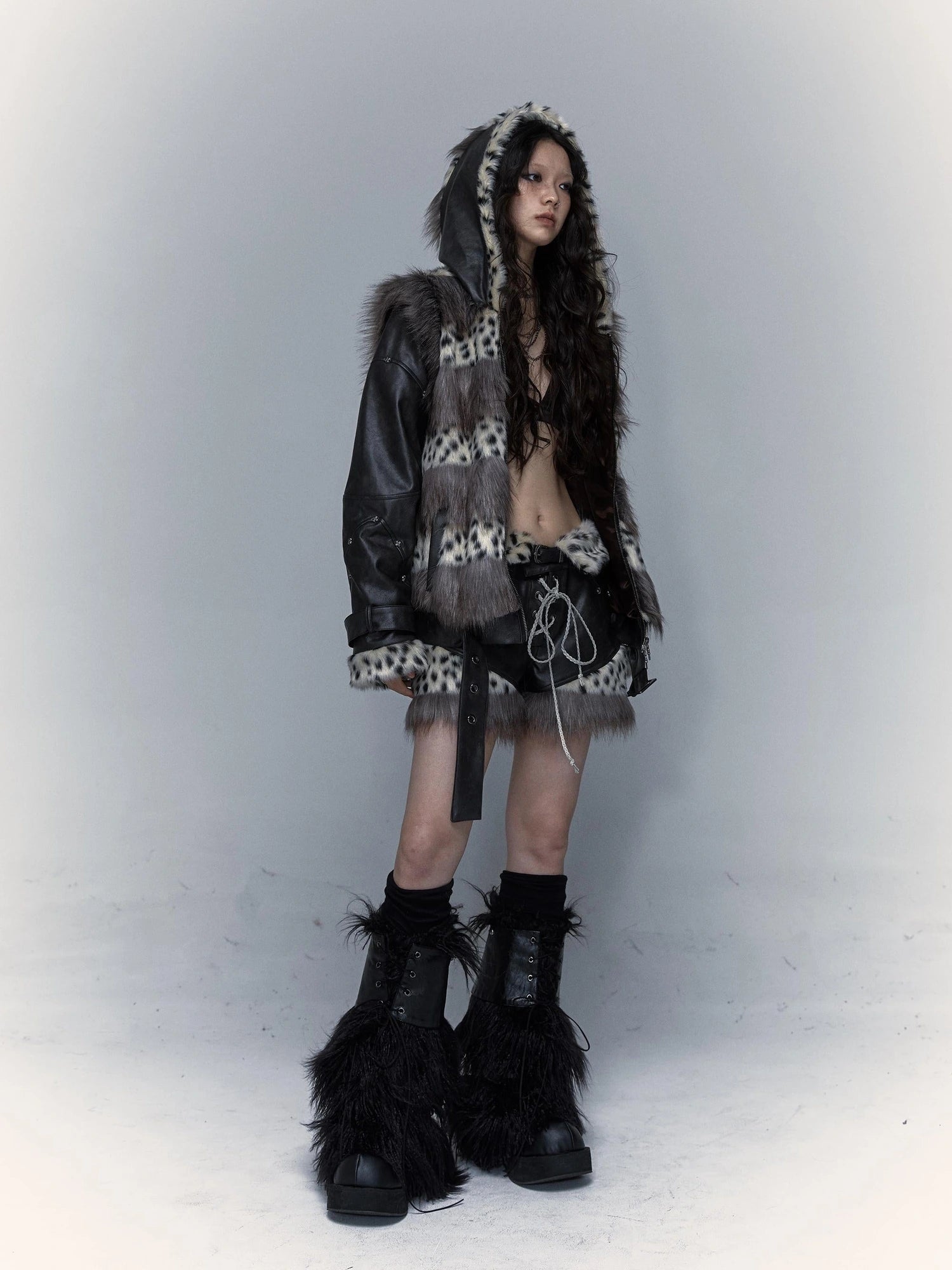 Dark Punk Harajuku Y2K Faux Fur Leather Shorts