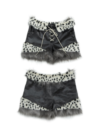 NO ROMANCE Dark Punk Harajuku Y2K Faux Fur Leather Shorts
