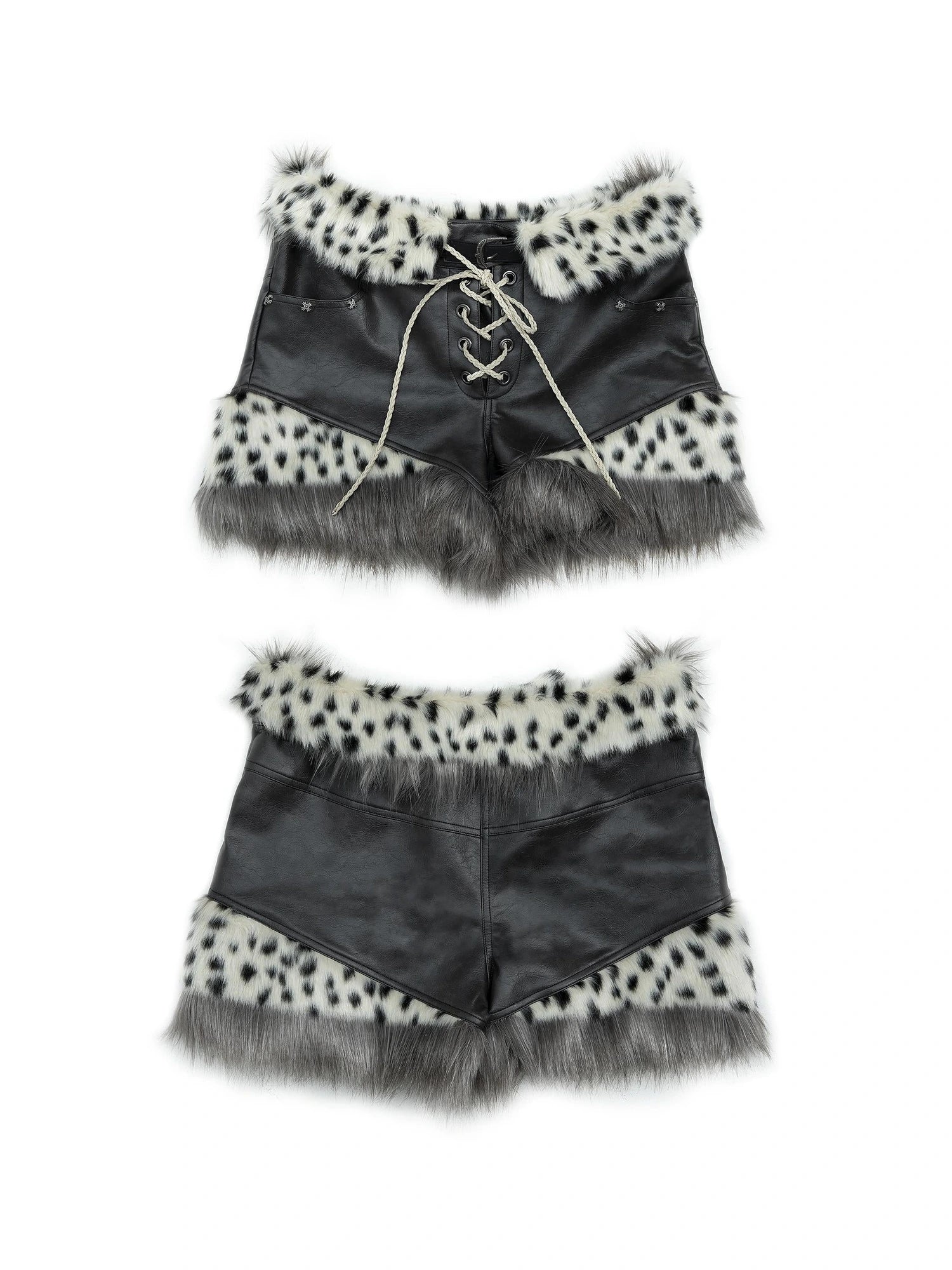 Dark Punk Harajuku Y2K Faux Fur Leather Shorts