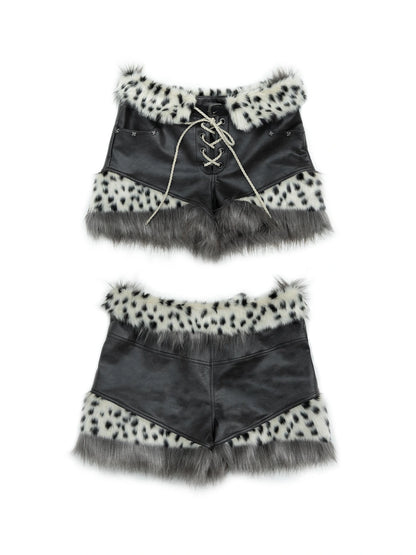 Dark Punk Harajuku Y2K Faux Fur Leather Shorts