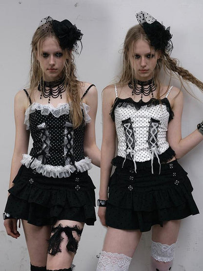 NO ROMANCE Dark Punk Lace Dot Corset Bustier Gothic Off Shoulder Top