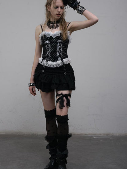 NO ROMANCE Dark Punk Lace Dot Corset Bustier Gothic Off Shoulder Top