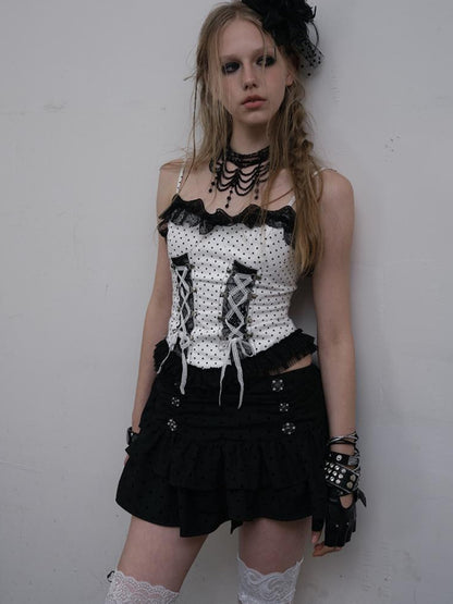 NO ROMANCE Dark Punk Lace Dot Corset Bustier Gothic Off Shoulder Top