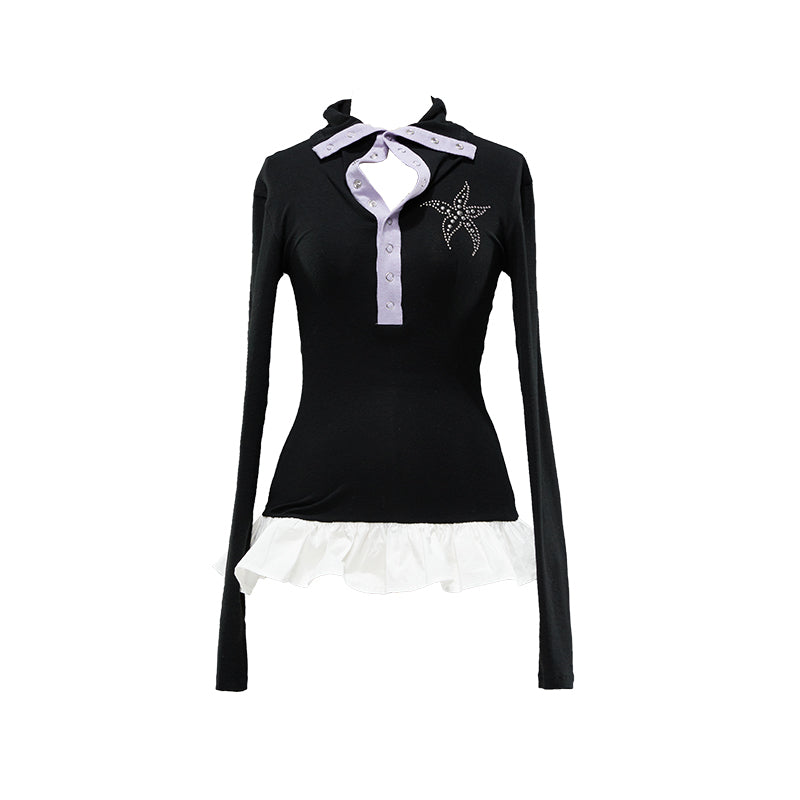YOSHUYUKI Sea Star Studded Contrast Knit Top