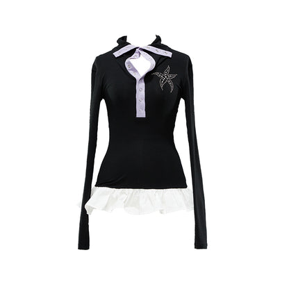 YOSHUYUKI Sea Star Studded Contrast Knit Top