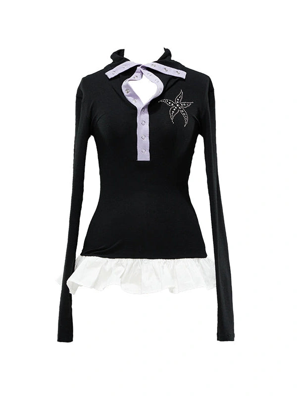 Sea Star Studded Contrast Knit Top