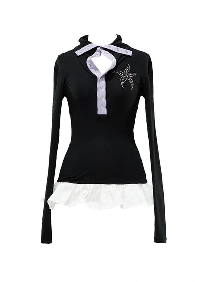 Sea Star Studded Contrast Knit Top