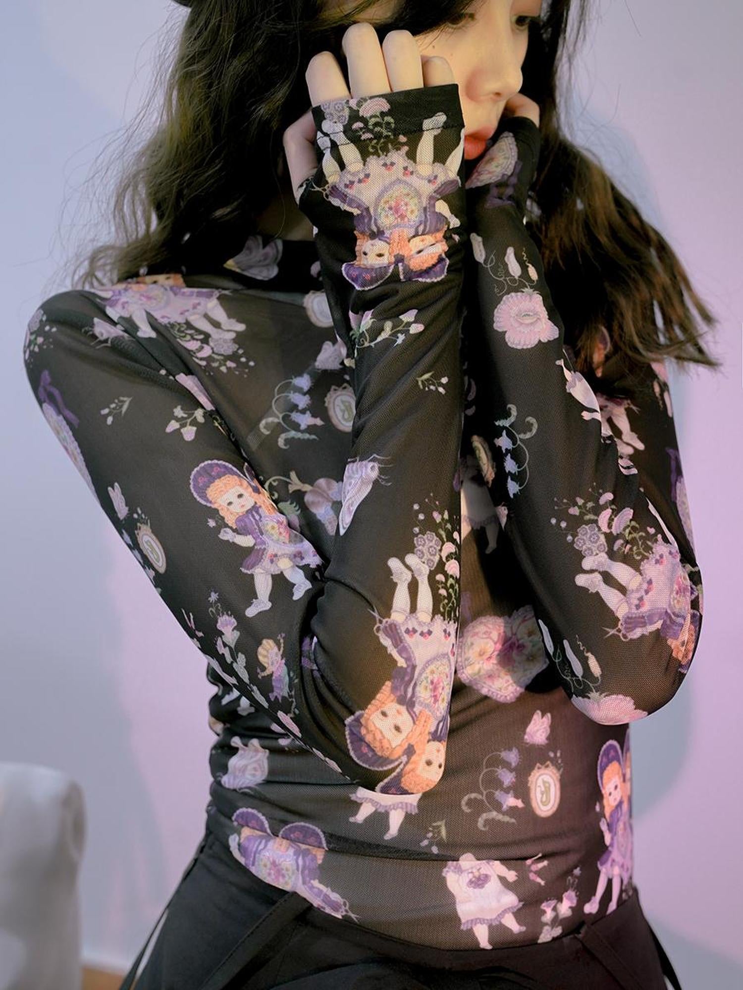 Daytoday Absurd Garden Printed Sheer Long Sleeve Shirt