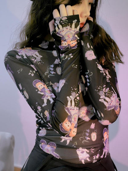 Daytoday Absurd Garden Printed Sheer Long Sleeve Shirt