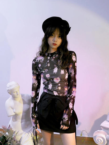 Absurd Garden Printed Sheer Long Sleeve Shirt