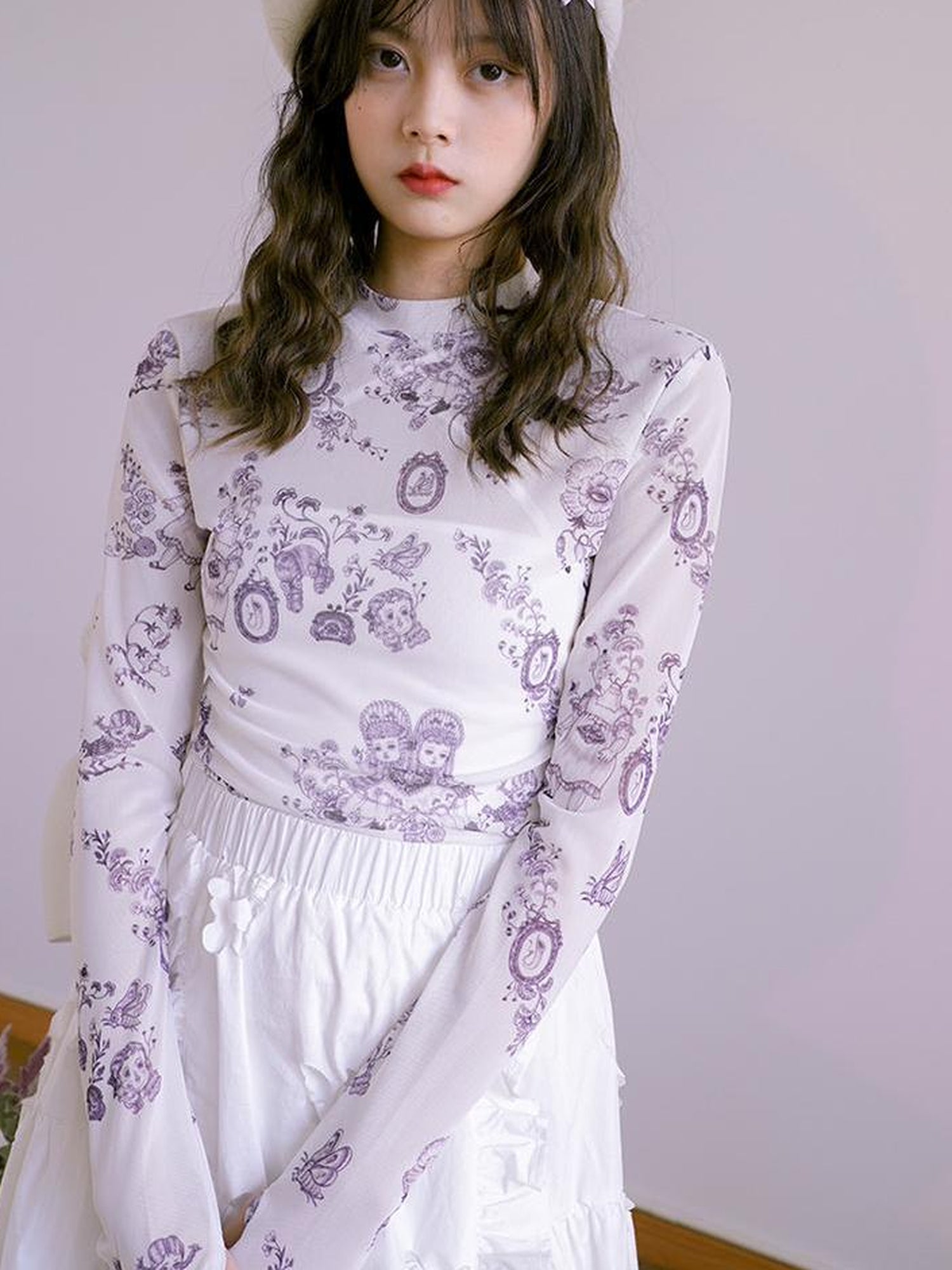 Daytoday Absurd Garden Printed Sheer Long Sleeve Shirt