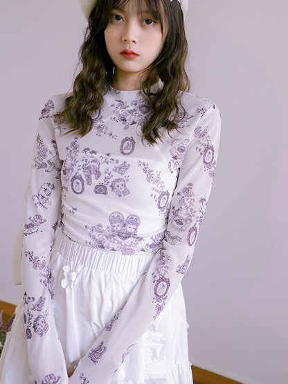 Daytoday Absurd Garden Printed Sheer Long Sleeve Shirt