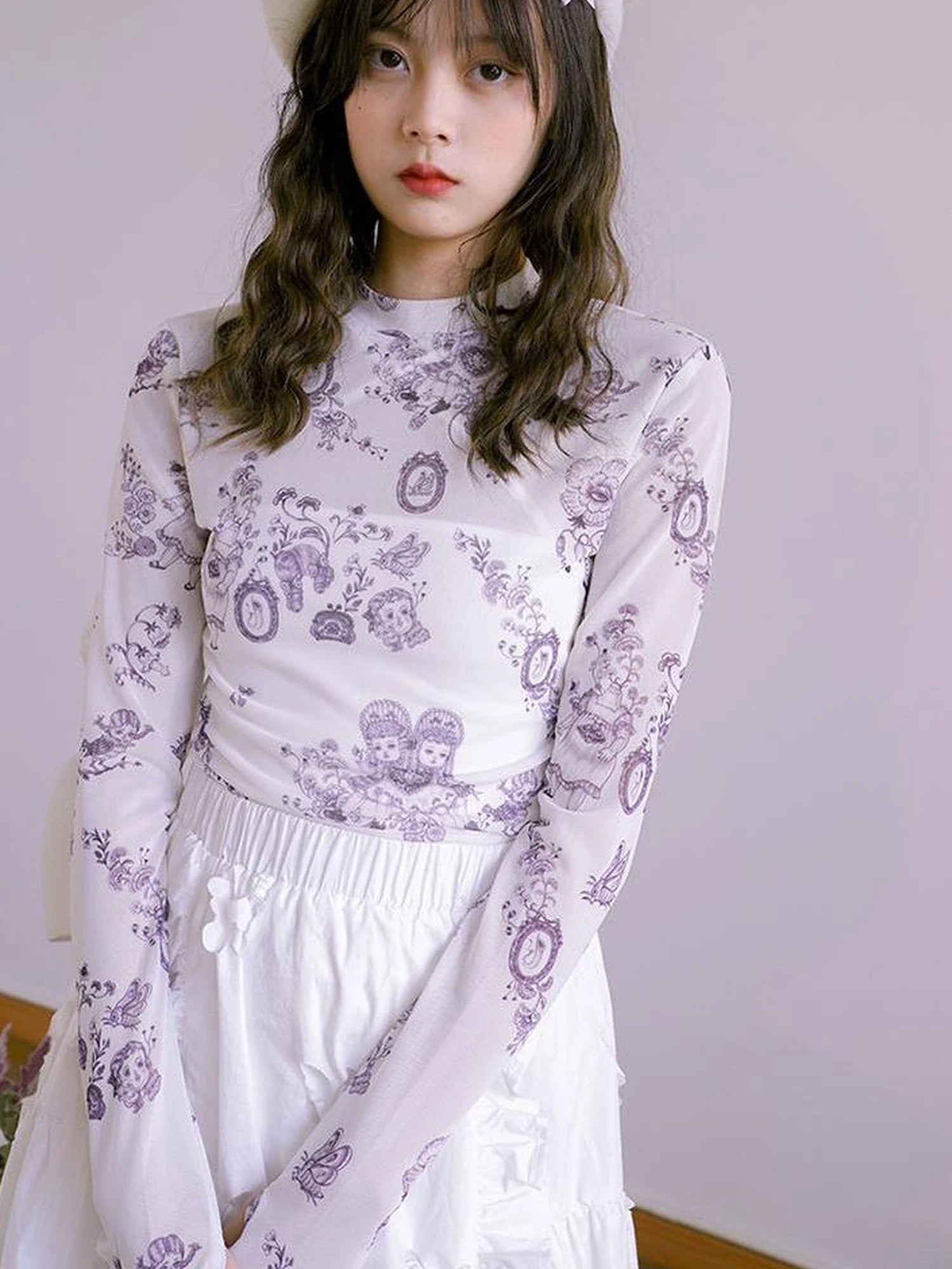 Absurd Garden Printed Sheer Long Sleeve Shirt
