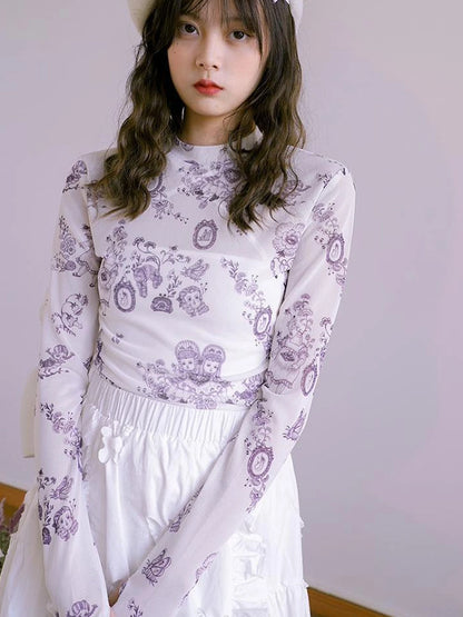 Absurd Garden Printed Sheer Long Sleeve Shirt