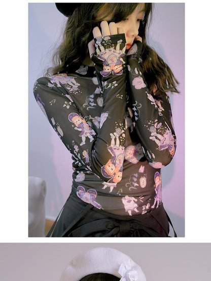 Daytoday Absurd Garden Printed Sheer Long Sleeve Shirt
