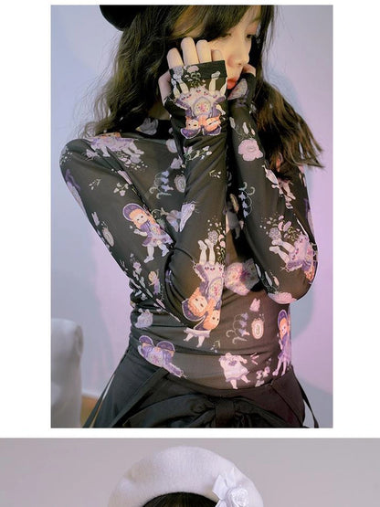 Absurd Garden Printed Sheer Long Sleeve Shirt