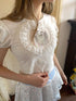 Daytoday Angel Cat Lace Bubble Sleeve Tie Front Tee