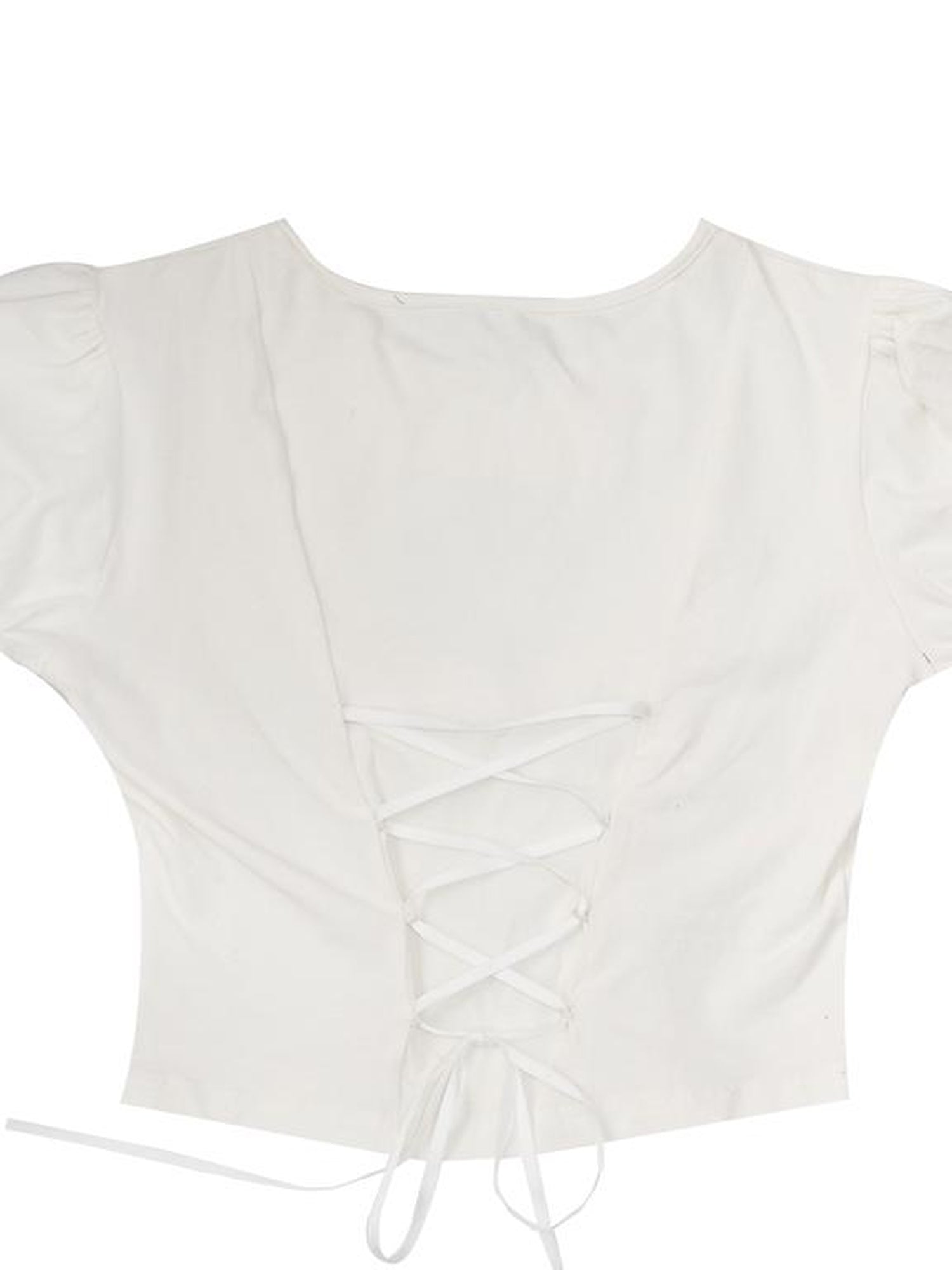 Daytoday Angel Cat Lace Bubble Sleeve Tie Front Tee