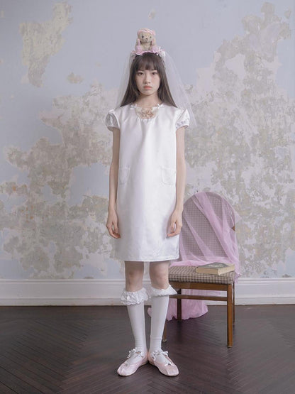Daytoday Angel Heart Bunny Print A-Line Short Sleeve Dress