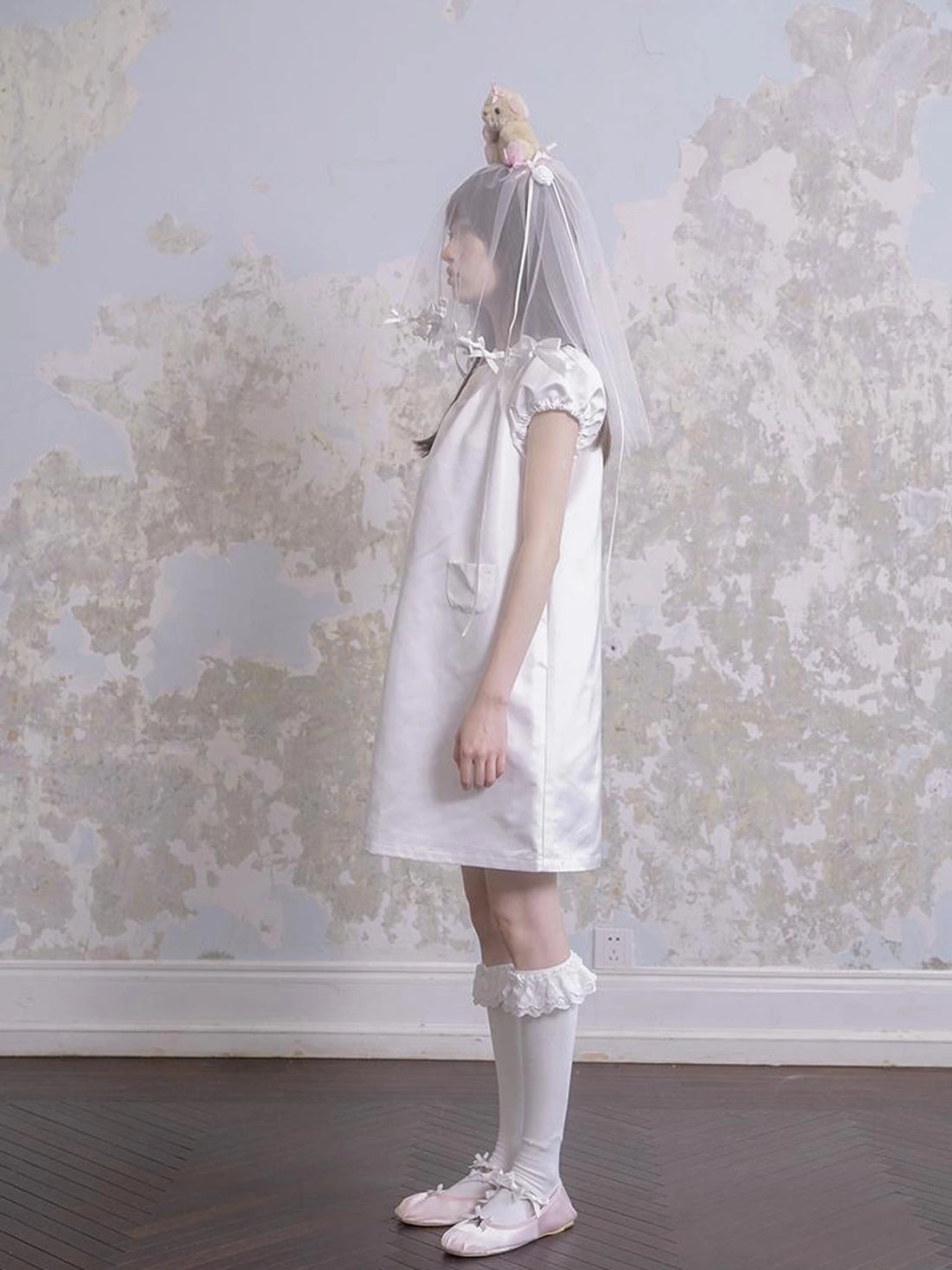 Angel Heart Bunny Print A-Line Short Sleeve Dress