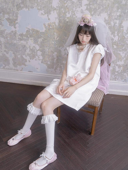 Daytoday Angel Heart Bunny Print A-Line Short Sleeve Dress