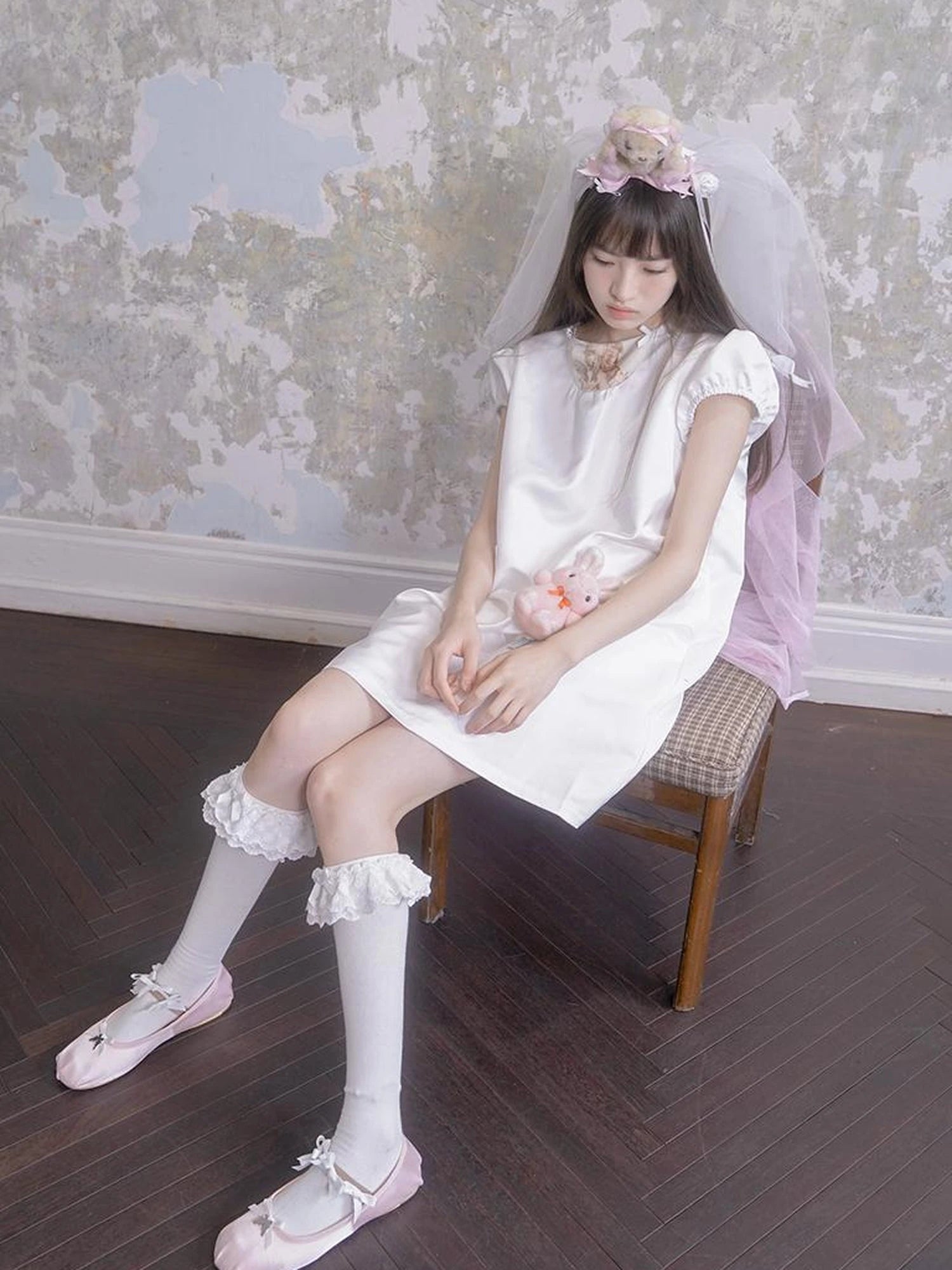 Angel Heart Bunny Print A-Line Short Sleeve Dress