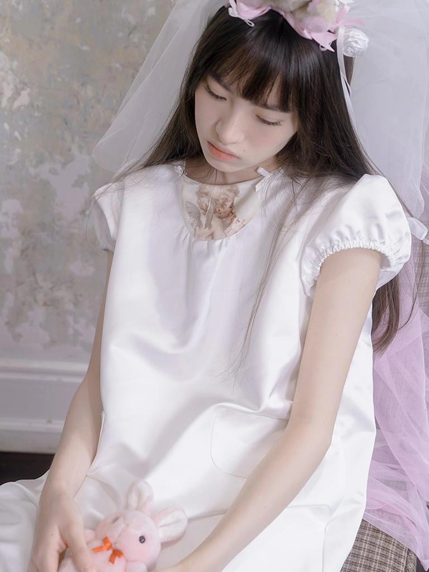 Angel Heart Bunny Print A-Line Short Sleeve Dress