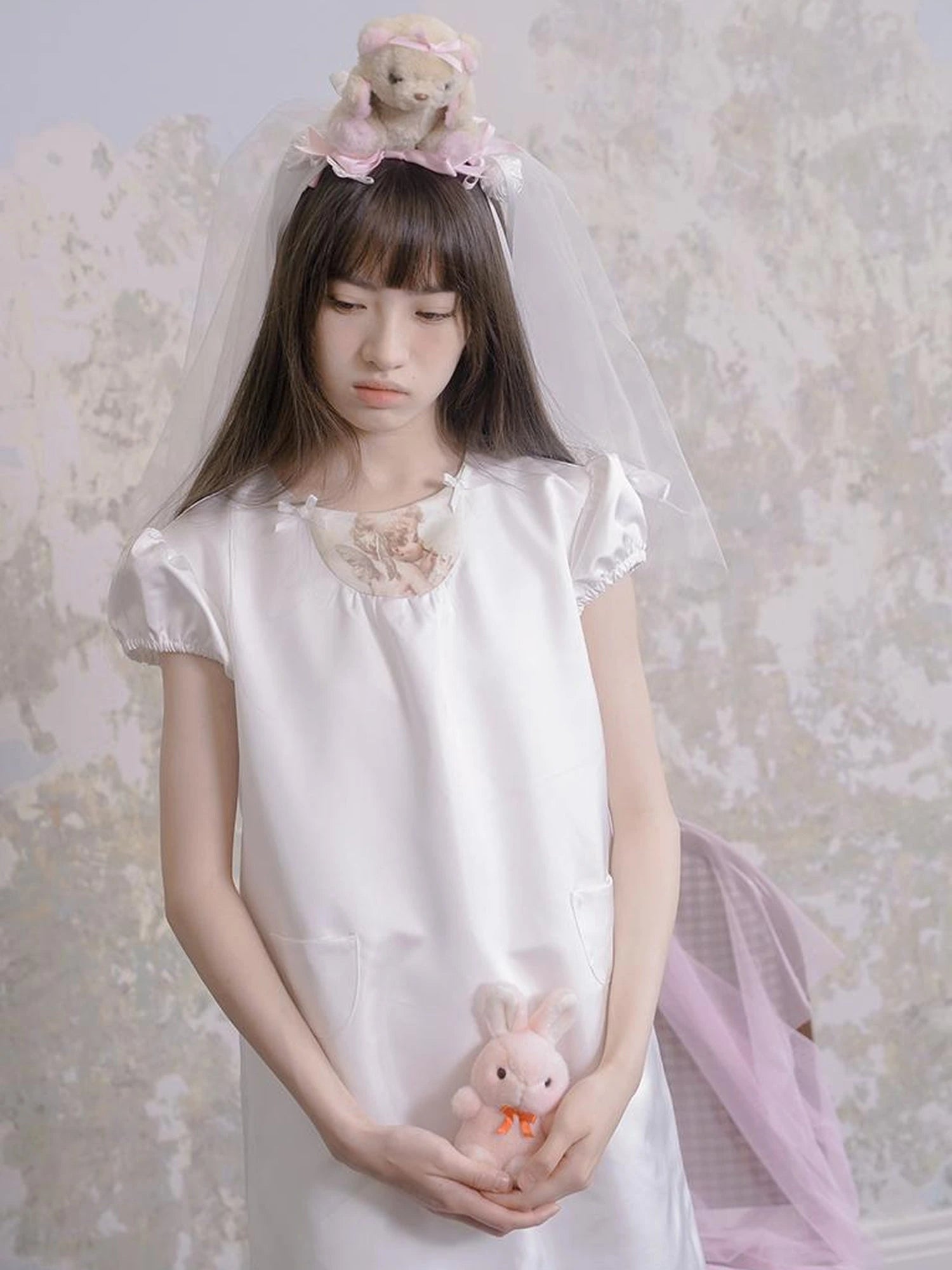 Angel Heart Bunny Print A-Line Short Sleeve Dress