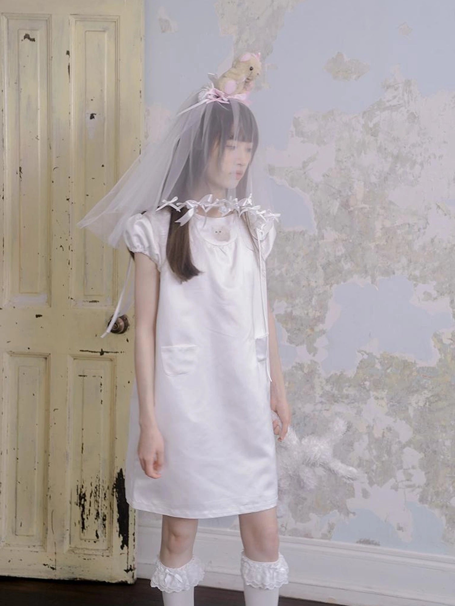 Angel Heart Bunny Print A-Line Short Sleeve Dress