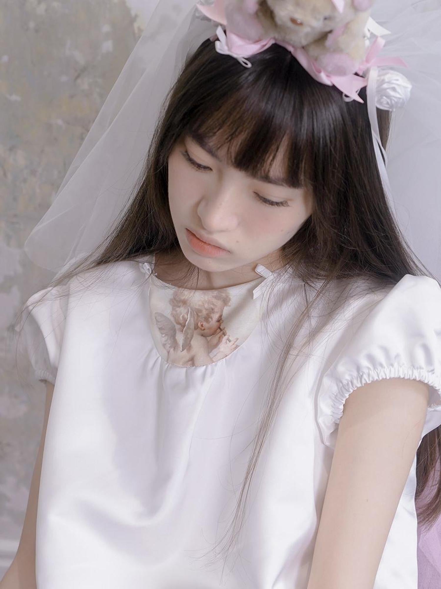 Daytoday Angel Heart Bunny Print A-Line Short Sleeve Dress
