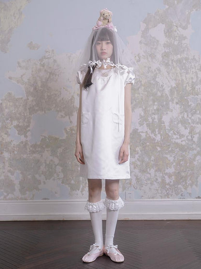 Daytoday Angel Heart Bunny Print A-Line Short Sleeve Dress