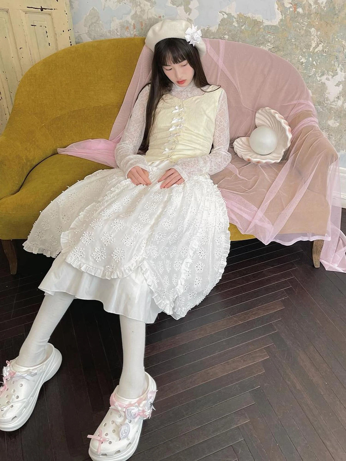 Angel Heart Petal 3D Jacquard Maxi Skirt