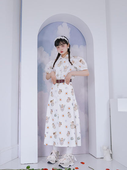 Daytoday Angel Pearl Bubble Sleeve Cotton Shirt