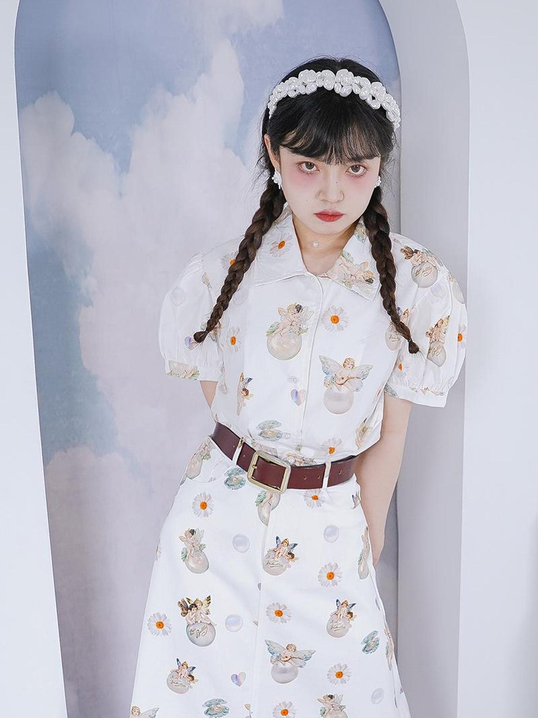 Daytoday Angel Pearl Bubble Sleeve Cotton Shirt