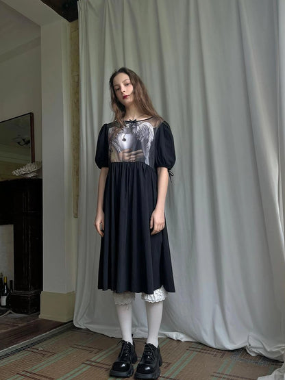 Angel S Tears Tempera Print T Shirt Dress V Neck Long Sleeve