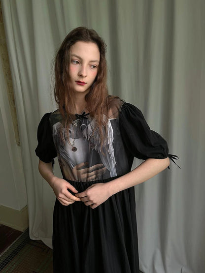 Angel S Tears Tempera Print T Shirt Dress V Neck Long Sleeve