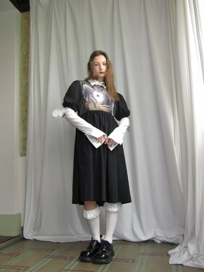 Angel S Tears Tempera Print T Shirt Dress V Neck Long Sleeve