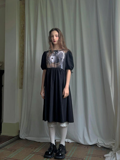 Angel S Tears Tempera Print T Shirt Dress V Neck Long Sleeve