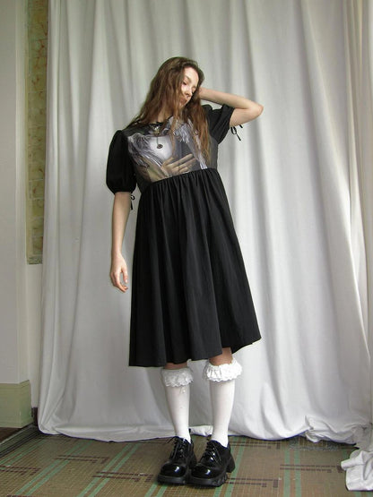 Angel S Tears Tempera Print T Shirt Dress V Neck Long Sleeve