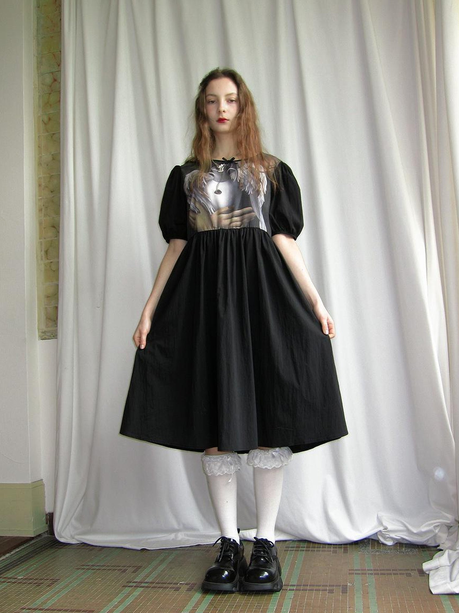 Daytoday Angel S Tears Tempera Print T Shirt Dress V Neck Long Sleeve