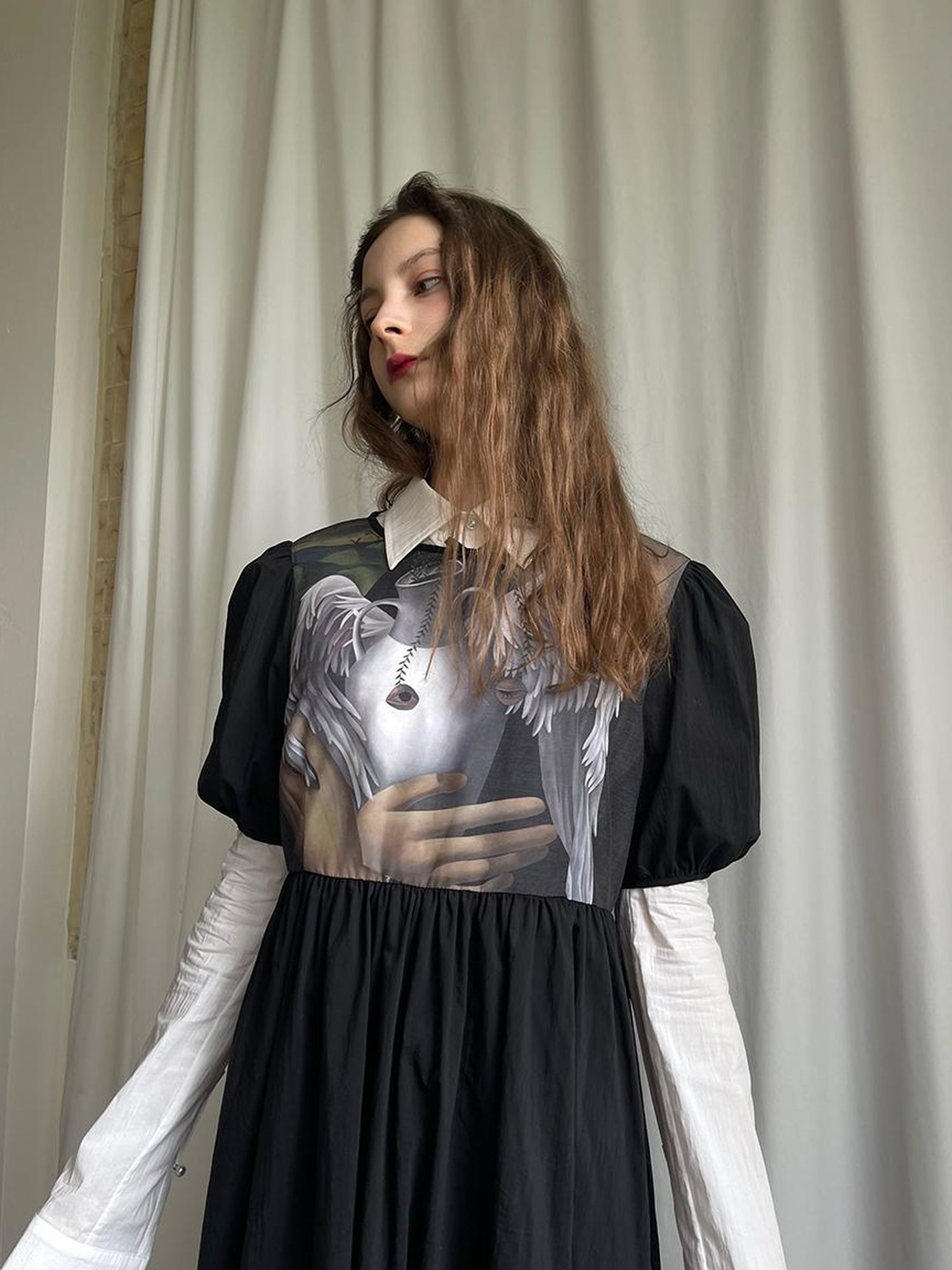 Daytoday Angel S Tears Tempera Print T Shirt Dress V Neck Long Sleeve