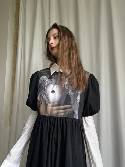 Angel S Tears Tempera Print T Shirt Dress V Neck Long Sleeve