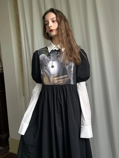 Angel S Tears Tempera Print T Shirt Dress V Neck Long Sleeve