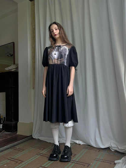 Angel S Tears Tempera Print T Shirt Dress V Neck Long Sleeve