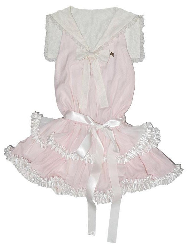 Daytoday Angel Tear Pink Lace Bow Sailor Collar V-neck Women&