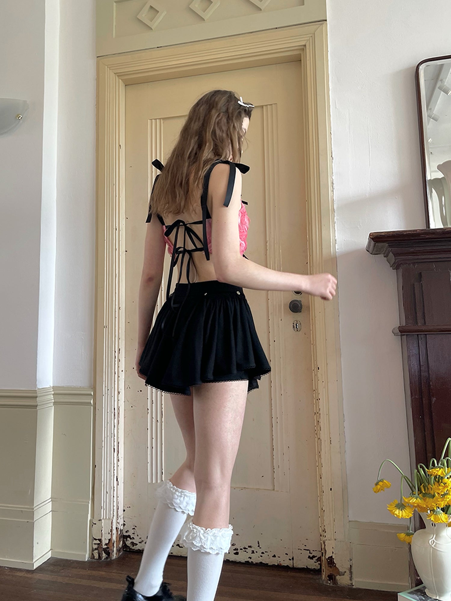 Daytoday Angel Tear Rose Jacquard Bow Tie Vest