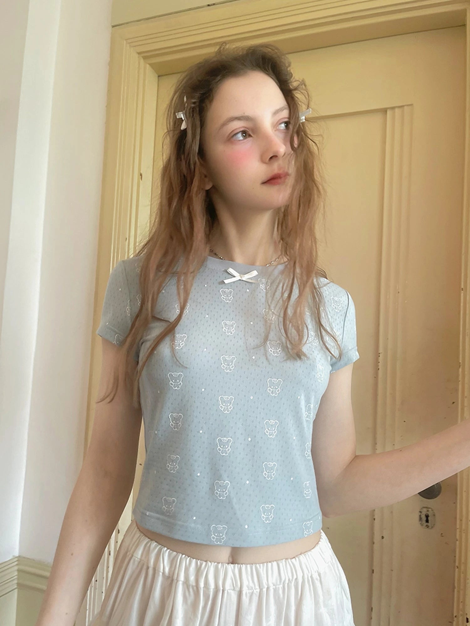 Angel Tears Bear Print Dot T-shirt